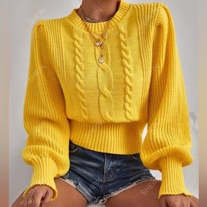 Yellow cable knit sweater